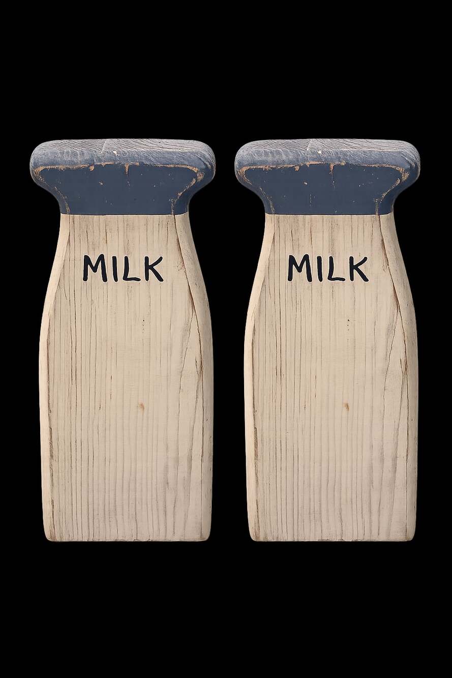 Vintage Style Distressed Wooden Milk Bottle Bottle Shelf Sitters Set of 2